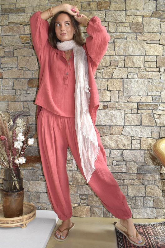 Annie Cushion Cotton Laurie Blouse Rhubard Rose